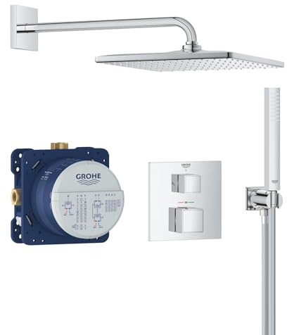 GROHE Precision SmartControl, Ensemble de Douche Encastré 2 sorties, Douche de Tête Vitalio Rain Mono 310 Cube, Douchette Vitalio Joy Cube Stick 1 jet, Flexible 1,5 m, Chromé, 34879000