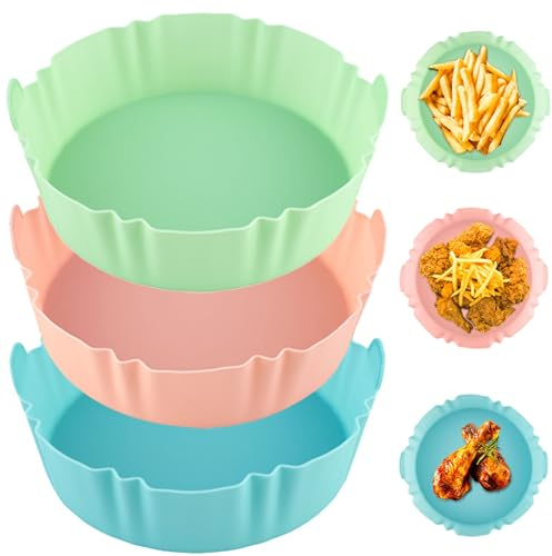 Huniebee 03 Pack Silicone Air Fryer Liners - Air Fryer Accessories for Cooking, Easy Cleanup, Heat-Resistant Oven Pan Inserts, Versatile, Reusable, Microwaves, & Freezers