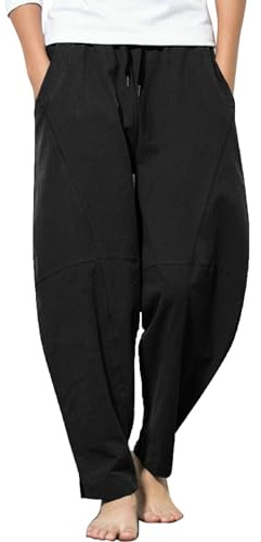 COOFANDY herr, linnebyxor, långa, lös passform, sommarbyxor, lätta fritidsbyxor, semester, strandbyxor, yogabyxor, haremsbyxor, hippie, långa byxor, svart, XL