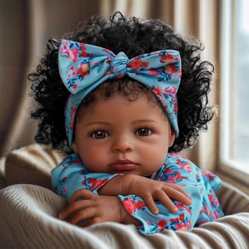 JIZHI Reborn Babypuppe Afrikanisch 20 Zoll Karamellfarbene Offene Augen | Lebensechte Babypuppe für Mädchen, Weicher Körper, Realistische Neugeborene Babypuppe, Taupefarbene Augen
