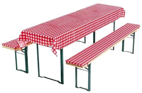 AddLiving Bierbankauflage Set Rot-Weiß | Bierzeltgarnitur Auflage 3-teilig | Bierbankauflagen & Tischdecke | Biertischauflagen-Set | Dekorativ & Pflegeleicht | Ideal für Gartenpartys | 240x70cm