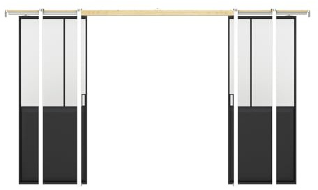 Vente-unique-Puerta corredera doble empotrada - Negro y vidrio esmerilado - 2 x Alt. 205 x Ancho 83 cm - ARTISTO II