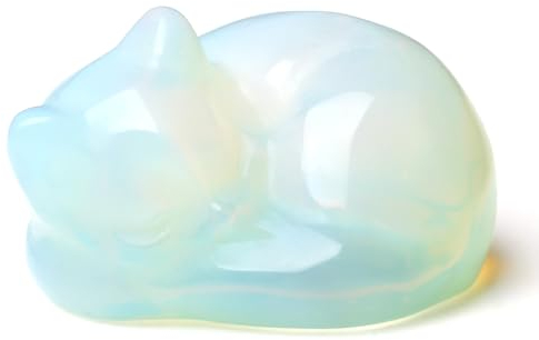 XIANNVXI Opal Katzen Kristalle Katzenfigur Deko Kawaii Schlafende Katze Polieren Edelsteine Cute Geschenk Katzenliebhaber Schreibtisch Geschenke Für Frauen