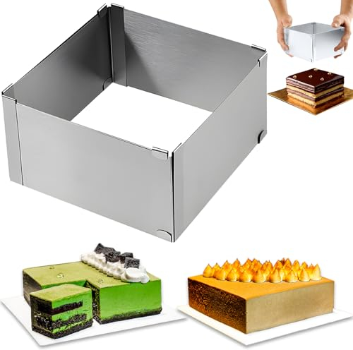 FePen Molde Rectangular Ajustable, Molde para Tartas Ajustable de Rectangular y Redondo, Anillo para Tartas de Acero Inoxidable Adecuado para Pasteles, Tiramisú, Capas de Pasteles (rectángulo)