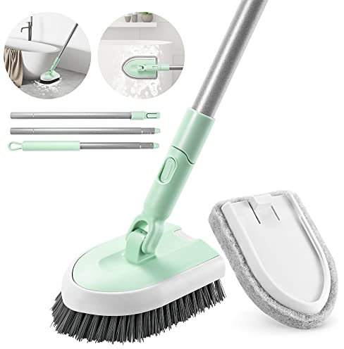 DALIPER Shower Scrubber with Long Handle for Cleaning, 2 in 1 Tub and Tile Scrubber, Interchangeable Scrub Brush Attachment for Cleaning Bathroom Bathtub Floor Wall