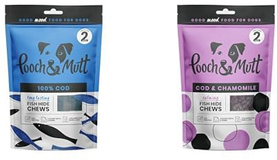 Pooch & Mutt - Long Lasting Chews Bundle Pack, 1 pack of Calming Chew Treat and 1 pack Cod Hide Chew Treat (76g and 90g)