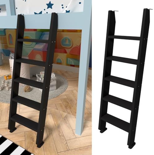 Black Wood Bunk Bed Ladder 50/ 55/ 60, Lofted/Dorm/RV Bed Bunkbed Ladders with 4 in Extra Deep Steps & Non-Slip Pads, Replacement Wooden Ladder for Motorhome/Camping - Load 660 lbs
