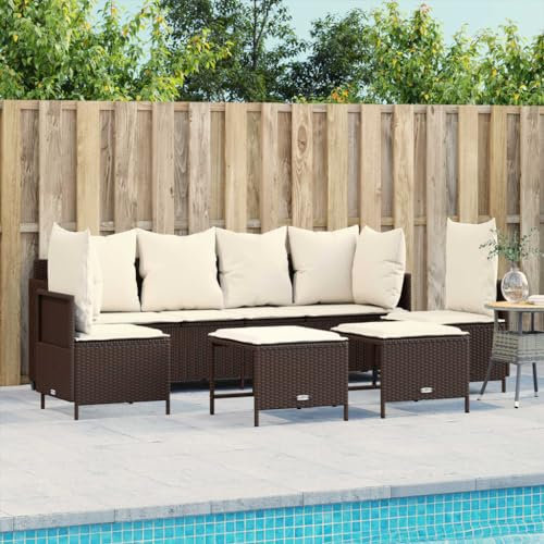 IKAYAA Gartensofa 3 Sitzer mit Liegefunktion Rattan Sofa mit Hocker Gartenbank Sitzbank Rattansofa Balkon Garten Lounge Sofa Outdoor Lounge Klein Balkonmöbel Couch Rattan Bank Sitzecke Sitzlounge