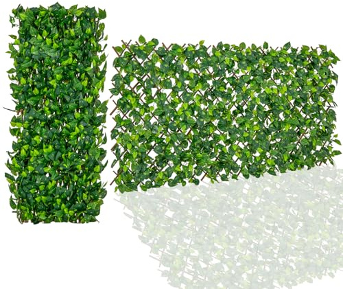 RELAX4LIFE erweiterbare Pflanzenwand, dekorativer Sichtschutzzaun aus künstlichem Eucalyptus, sonnenschützende deko Pflanzen Paneele für Garten & Balkon & Hauswand & Terrasen (Grün)