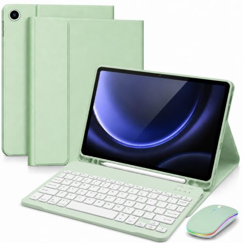 HLTOOP Funda con Teclado de Español(Incluye Ñ) para Samsung Galaxy Tab A11+/A11 Plus 11 2025/A9+/A9 Plus 11 2023, Teclado Bluetooth Desmontable, Portalápices, Ratón De Modo Dual,Verde