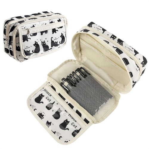 MHwan Federmäppchen, Mäppchen mit 4 Fächern großem Fassungsvermögen, EIN niedliches Katzen Federmappe, geeignet für Mädchen, Teenager und Schulen, mit Mehreren Trennwänden für angemessenen Stauraum