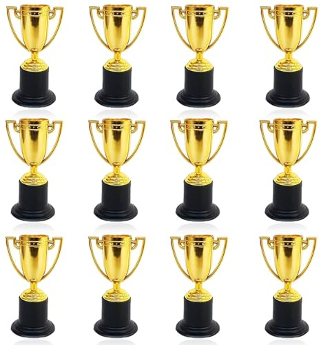 TUBAWD 12Pcs Trophy Cup, Mini Trophies, Gold Trophy and Medals Classroom School Award Party Rewards Competition Ceremony Used for Various Competition Rewards (9.9 * 9.9)