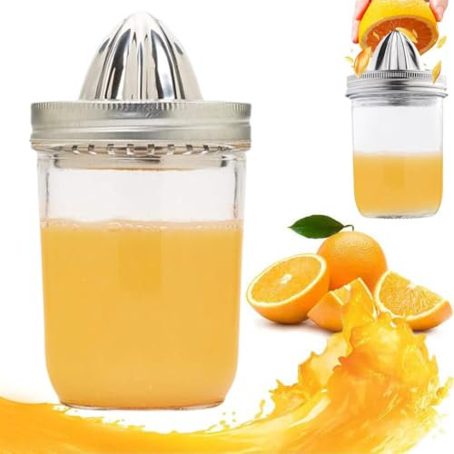 Mason Jar Juicer Lid,Stainless Steel Mason Jar Juicing Accessories,Convenient Fresh Juicer Lid,Handle Citrus Reamer Juicer Lid,Manual Juice Squeezer Lemon Leak-Proof Bottle Cap For Canning Jar (Set)