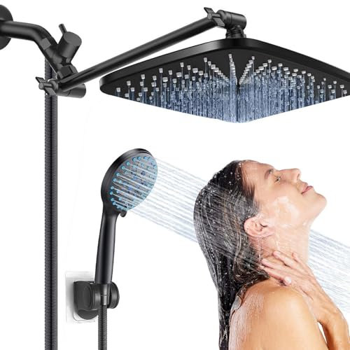 Rain Shower Head, Handheld Showerhead, Bathroom Shower, Anti Clog Nozzles, Smart Adjustment Rod, 5 Spray Modes with Built in Filter for Hotels and Apartments, ABS