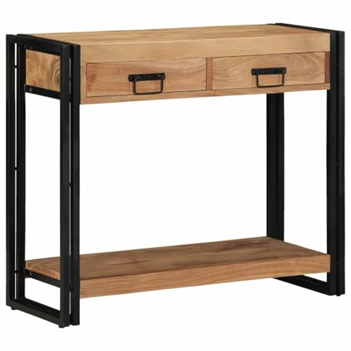 vidaXL Konsolentisch mit Regal Braun 90 x 33 x 75 cm Massivholz Akazie | Kombiniert naturbelassenes Holz mit einem coolen, mattschwarzen Metallrahmen, Hat drei praktische Fächer fürs Verstauen,