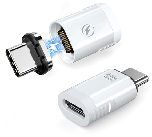 HanCenDa USB C Adapter Magnetic White, Straight USB C Magnetic Adapter 24Pin 240W USB4 40Gbps 8K 60Hz Video for Thunderbolt 3/4, MacBook Pro/Air iPhone 16/15, Steam Deck, PS5, PSVR2 2Pack