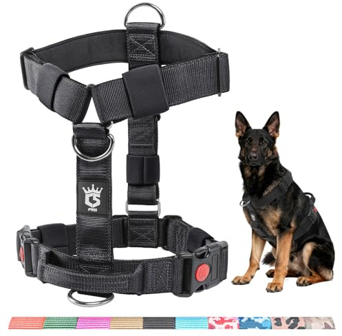 TSPRO Pettorina Cane Taglia Media-Grande, No Pull, Imbracatura per Cani Resistente con Fibbie a Sganci Rapidi e Maniglia, Regolabile e Comoda per Passeggiate (Nero 25, L)
