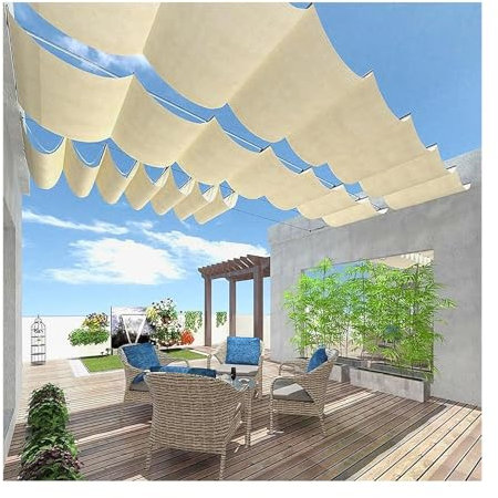 Filet de protection solaire ondulé rétractable, toit à voile imperméable en forme de U, ombre télescopique extérieure pour patios, terrasses, pavillons et mètres (W: 2,8 m/9,18 pieds x L : 8)