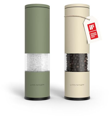 LARS NYSØM Set di 2 macina sale e pepe manuale con macina in ceramica regolabile da grossolana a fine I Set di macinini per spezie di design (Green/Beige)