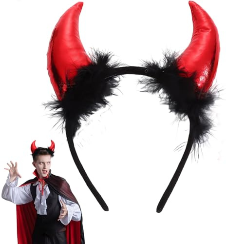 SHIFANQI Teufelshörner Haarreif, Devil Ears für Kostüm Party, Kopfschmuck für Damen, Herren | Haarschmuck zu Halloween, Fasching & Karneval, Rot