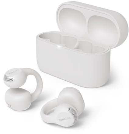 Philips TAQ2000WT écouteurs True Wireless Style oreillette, Conception Open Ear - multipoint Bluetooth, autonomie 28 Heures, boîtier de Charge en Format de Poche, appels clairs - Blanc