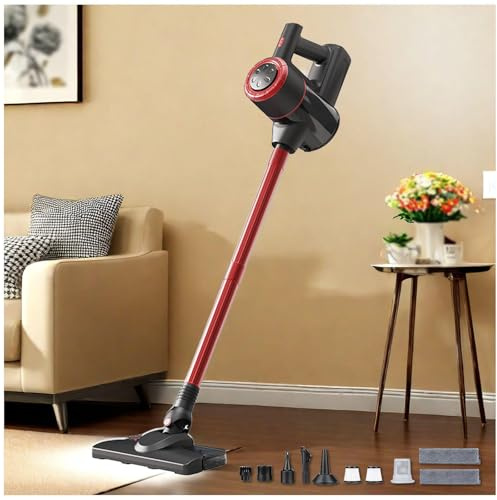 MeLtor Lavapavimenti Senza Filo 5 in 1, 18KPa/120W/35Mins, Scopa Vapore Senza Fili Leggero Versatile Scopa a Vapore Senza Fili per Pulizia Domestica/Peli Animali,Red