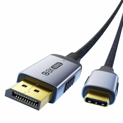 Cable bidireccional USB-C a DisplayPort 1.4 8K @60Hz 4K @240Hz, 3.3FT/1M DP a USB C Thunderbolt 4, funda de aluminio trenzado, compatible con iPhone 16 Pro Max, MacBook Pro/Air, iPad