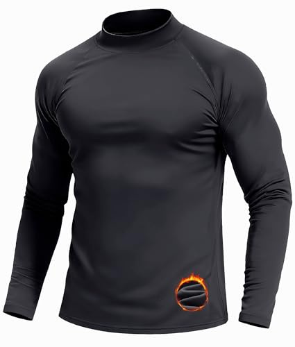 Cavva Men's Thermal Shirt Long Sleeve T Shirt Mock Turtleneck Baselayer Top | Micro fleece lined undershirt,winter baselayer,half turtleneck collar,smooth fabric fits comfortably under sweater or jacket