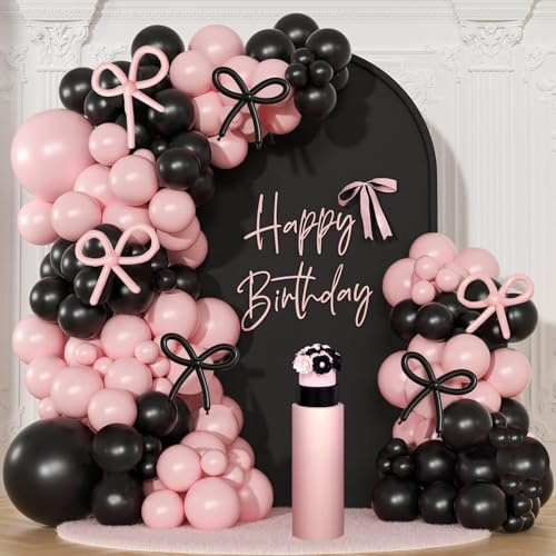 Luftballon Girlande Schwarz Rosa, 114 Stück Rosa Schwarze Bogen Ballon Girlande mit Pink schwarze Lange Luftballons, Prinzessin Ballons für Babyparty, Geburtstag, Hochzeit, Brautparty, JGA, Verlobung