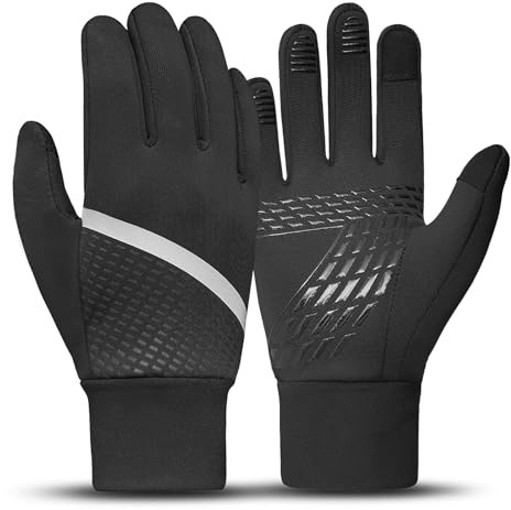 Rioomui Warm Kids Winter Gloves - Anti-Slip Gloves for Cold Weather with Touchscreen & Reflective Stripes - for Outdoor Hiking, Running, Soccer, Skateboarding, Bike Riding,Cycling-Black-L