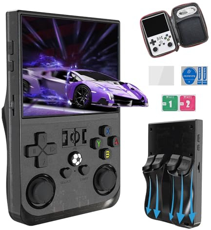 R36 Pro Console di gioco portatile retrò Console Portatile 18.000+ giochi 30+ emulatori,4000mAh,Sistema Linux open source multiplo Retro Console,Schermo IPS da 3,5 pollici (Nero trasparente-64G)