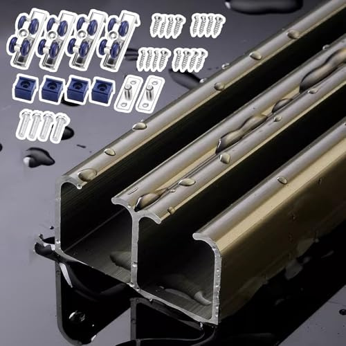 Rail Porte Coulissante Kit de Quincaillerie pour Double Porte Coulissante, Système de Rails Coulissants pour Portes Coulissantes, Fenêtres, Placards et Portes Coulissantes(Champagne,1.7m/5.5ft)