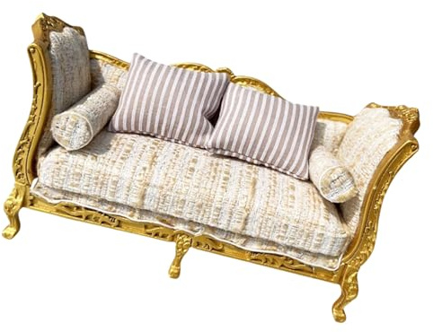 Miniatur-Wohnzimmer-Sofa Detaillierte Puppenmöbel aus Holz im Maßstab 1:12 Modell für Sammler Puppenhäuser Möbel Sofa für Wohnzimmer
