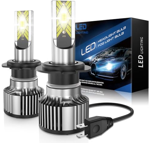 OVVOFPP Ampoule H7 LED, 100w 22000LM 6500K Lumière Blanche Haute Luminosité, 12v Phares de Voiture, Kit De Conversion Halogène, Plug & Play, 2 Ampoules H7