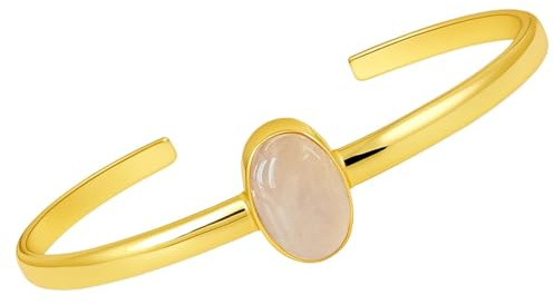 happymaker - Edelstein Armreifen - Mondstein, Rosenquarz, Karneol - offener Armring, Armspange, größenverstellbar, Geschenkverpackung