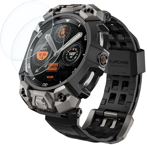 SUPCASE Fodral för Samsung Galaxy Watch 8 Classic 46mm med Armband (Unicorn Beetle Ore), [2 Skärmskydd] Robust Skal med Justerbart Armband (Svart)