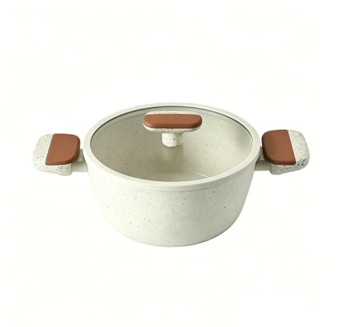 MSMK 20cm 3.5L Cream Ceramic Non-Stick Stock Pot with Lid | All Hobs Compatible, PTFE PFOA PFAS Free, Heat-Resistant Handle, Extra Tough Coating