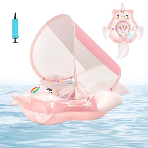 Nzkeuf Anello Da Nuoto a Forma Di Unicorno Con Tettuccio Parasole, Rimovibile