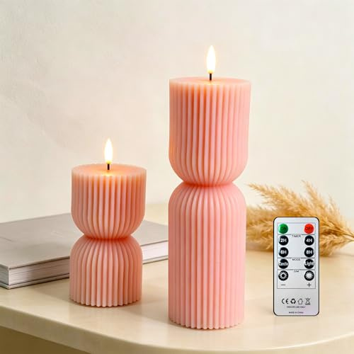 AnnSpa 2 Set LED Kerzen Batteriebetriebene mit Fernbedienung Timer Funktion, Flammenlose Echtes Wachs LED Stabkerzen Wick Flackern, Unscented Wachs für Geschenk/Party/Dekoration/Weihnachten (Rosa)
