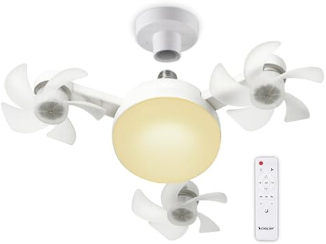 BEPER P206VEN612 Ventilador de techo con luz LED y mando a distancia, 3 ventiladores de 5 aspas, 3 velocidades, temporizador de 4 h, luz cálida/fría regulable, silencioso, casquillo E27