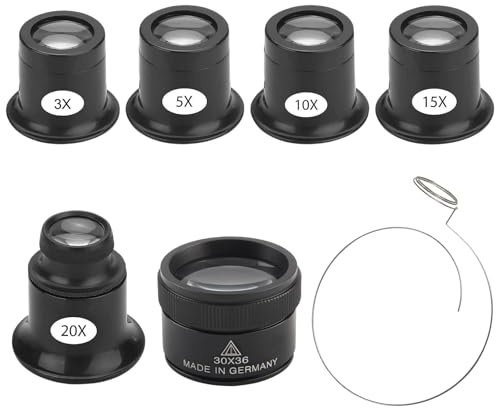 LEIMEND 6 Pezzi Lente D'ingrandimento Occhiali Ingrandimento Professionali 3X/5X /10X /15X /20X /30X Monocolo Orologiaio per Riparazioni Occhiali Gioielli Oculare Diamanti Monete