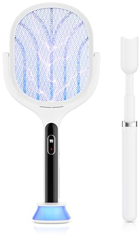 CSL - Elektrische Fliegenklatsche extra stark - UV Licht - XXL groß - ausziehbar - Elektro Fliegenfänger - rotierendes Kopfstück Mückenklatsche - Fliegenabwehr Insect Killer - USB Typ C