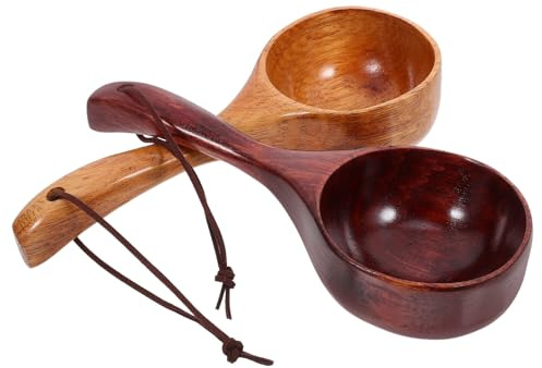 iplusmile 2 Cucharones de Madera para Cocina, Cucharón Sopero Versátil y Seguro para Agarrar, Capacidad de 100ml, Diseño Simple y Elegante para Uso Doméstico y Cocina Portátil