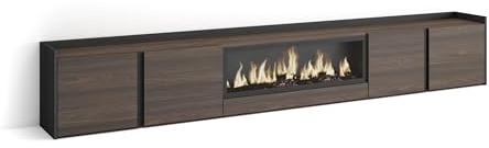 Skraut Home | Mueble TV | Muebles de salón, almacenaje | 315x50x35 cm | para televisión hasta 80 | Chimenea eléctrica XXL | Estilo Moderno | Roble Oscuro y Negro