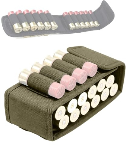 Portacartucce Tattico per Fucile a Canna Liscia, Borsa MOLLE per Cartucce da 16 Colpi, Borsa Accessoria in Nylon per Cartucce, per Calibro 12, da Fissare Alla Cintura(Green)
