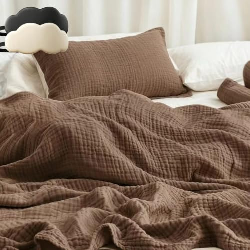 Generisch Musselin Decke 150 x 200 cm, 100% Baumwolle Musselindecke für Erwachsene, Weiche Sommerdecke, Leichte Sofadecke und Tagesdecke für Bett, Couch und Sofa (Braun, 150 * 200cm)