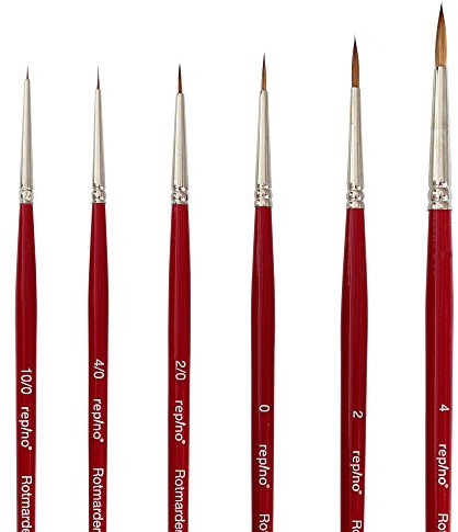 Rotmarderpinsel Echthaar Künstlerpinsel Set dünn Grössen 10/0, 4/0, 2/0, 0, 2, 4 Pinselset von Repino für Aquarell, Modellbau, Öl, Acryl