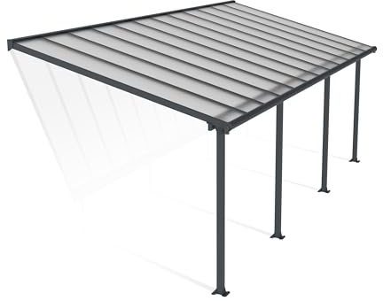 Palram Canopia Olympia Terrassenüberdachung 3x7 - Gestell aus Alumiuium & 16 mm Polycarbonat - Terrassendach Für den Ganzjährigen Gebrauch Geeignet, Grau, 739 x 295 x 305 cm, 739x295x305 cm