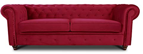 Sofa Chesterfield Asti 3-Sitzer, Couch 3-er, Glamour Design, Couchgarnitur, Sofagarnitur, Holzfüße, Polstersofa - Wohnzimmer, Velours (Rot (Velvet 59))