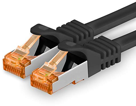 1aTTack.de 7,5m - Cat.7 Netzwerkkabel Schwarz - 1 Stück Gigabit Ethernet LAN Kabel 10000 Mbit s Patchkabel Cat7 Kabel S FTP PIMF Schirmung LSZH Cat.7 Rohkabel Rj45 Stecker Cat 6a - 1 x 7,5 Meter
